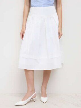 Cider White A-Line Pleated Midi Skirt Size L/8